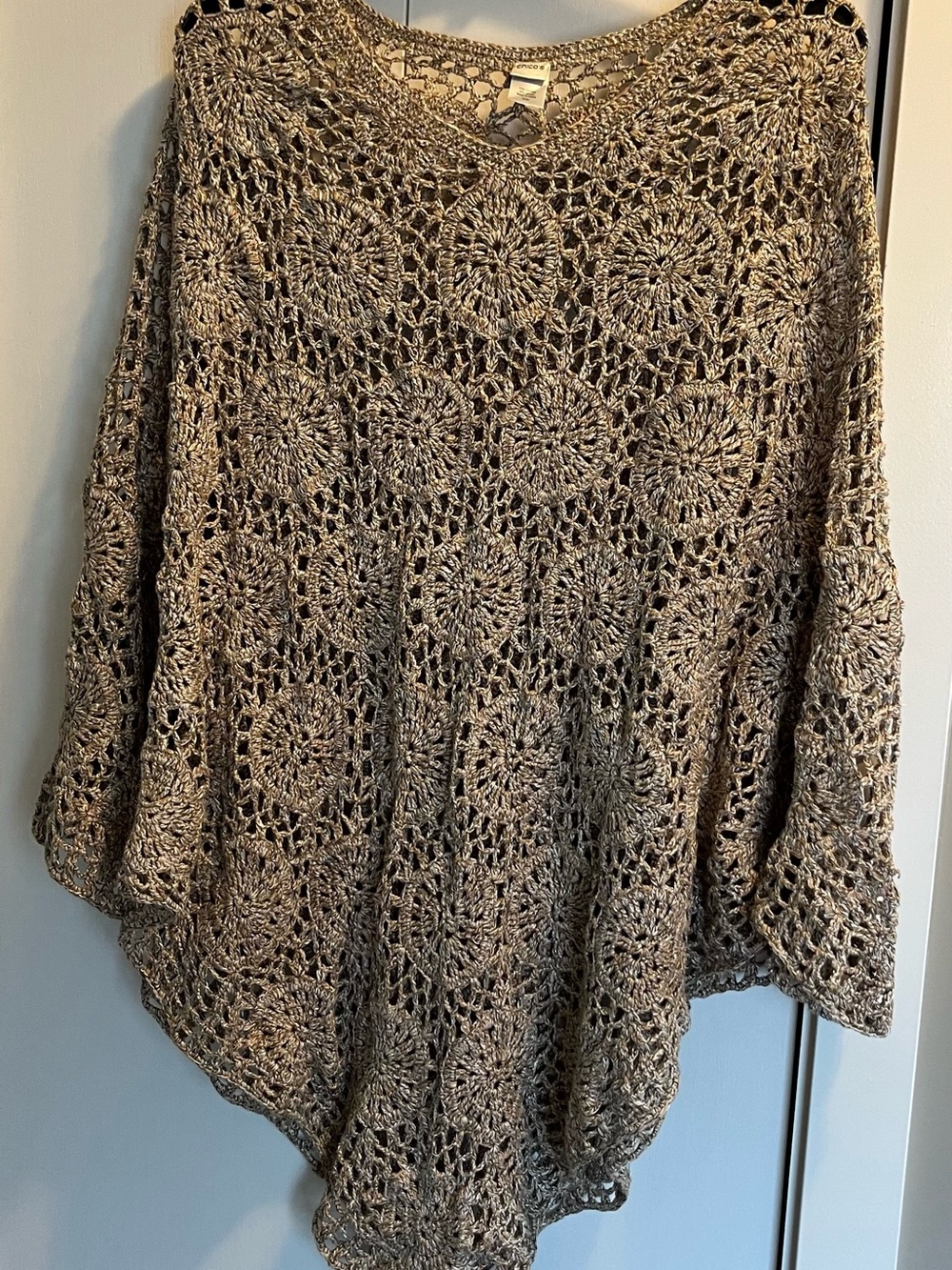 Chico's Open Crochet Poncho Sweater - Taupe